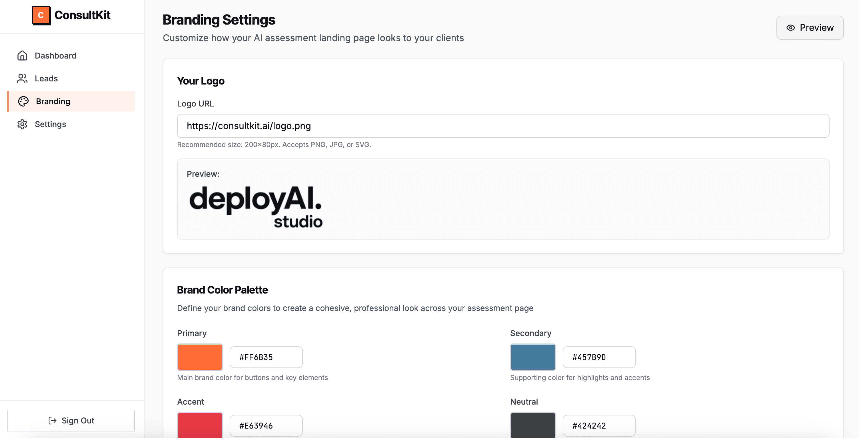Branded landing page builder live the moment you sign up