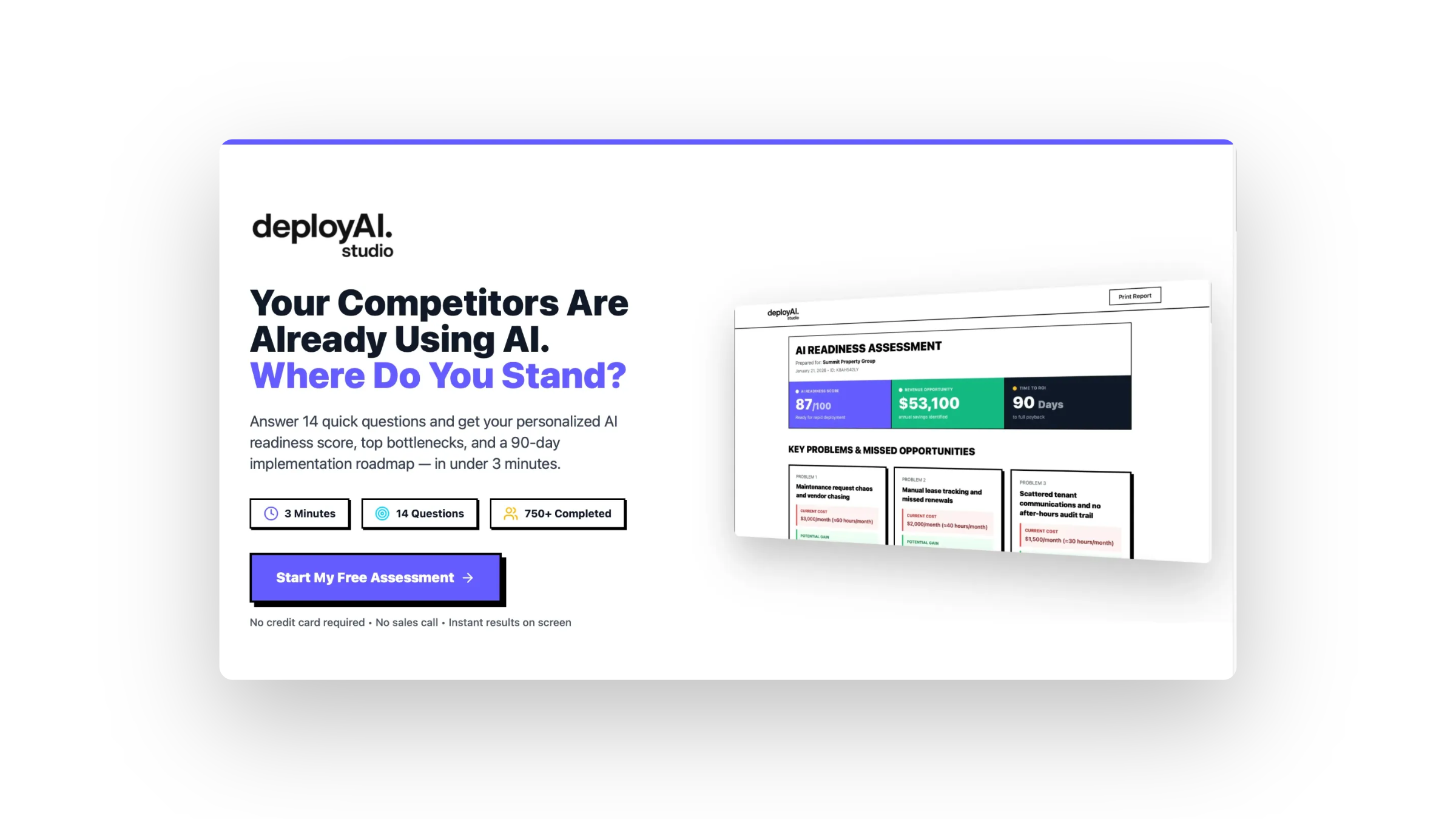 White-labeled assessment landing page with custom branding